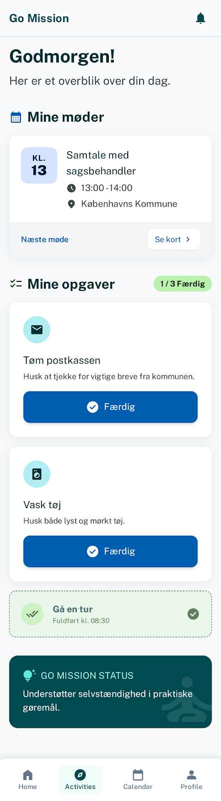 Skærmbillede af Møder og opgaver