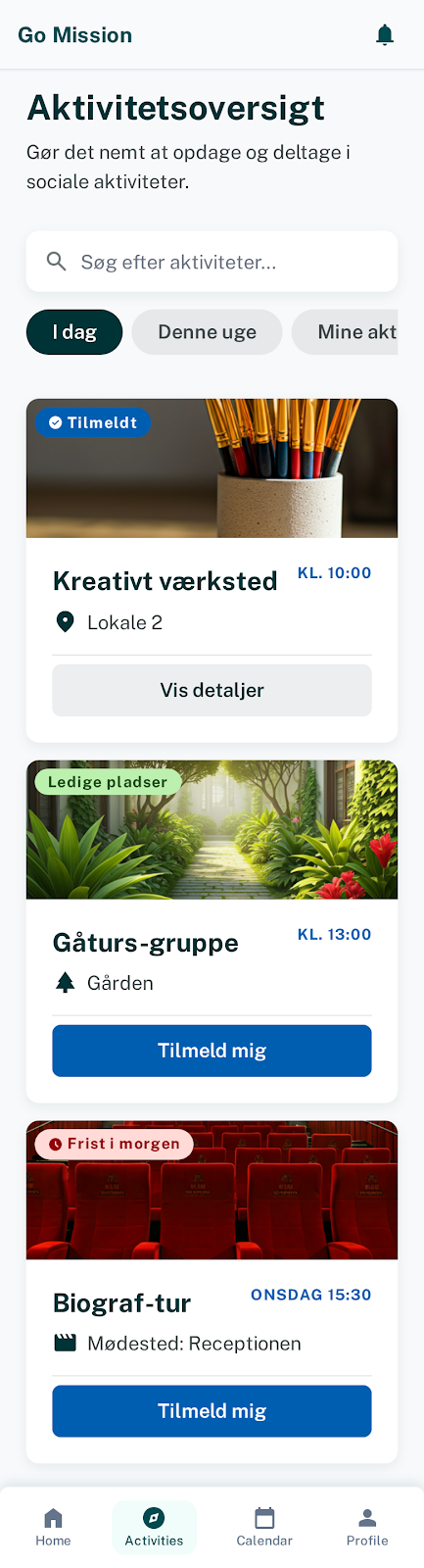 Skærmbillede af Aktivitetsoversigt